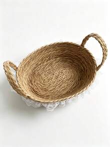1pc Handmade Woven Pet Basket, Breathable Cat Bed Nest For Cats & Small Dogs, Indoor All Season Use - Multicolor - View 12