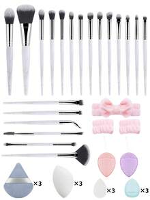 37pcs Makeup Tool Set Including 20 Makeup Brushes, 3 Headbands & Wristbands, 2 Glove-Style Makeup Remover Pads, 12 Powder Puffs & Makeup Sponges, Full Face Makeup Tools - Multicolor - View 12