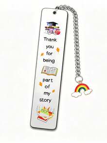 1pc Creative Teacher Appreciation Gift, Personalized Stainless Steel Colorful Bookmark Pendant, Graduation Season, Teacher's Day Gift - Multicolor - View 15