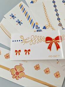 6pcs Metal Foil Face Temporary Tattoo Stickers, Bohemian Style Chain Face Decor Stickers, Waterproof Transfer Tattoo, Suitable For Music Festival, Christmas, Theme Party, Cosplay Makeup - Multicolor - View 6