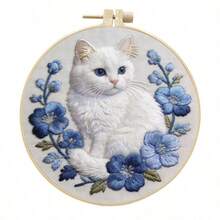 2D Flat Punch Needle Embroidery Kit For Beginners - Complete Embroidery Starter Set Including Tools And Instructions, DIY Punch Needle Embroidery Kit, Cute White Cat, Cute Cartoon Cat Embroidery Needle Beginner Handmade Kit Easy To Make Adult Holiday Gift And Decoration, Bamboo Frame Random Style - A - View 13