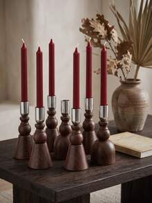 1/3/6Pcs Wood Grain Metal Candle Holder Set, Modern Taper Candle Holders With Metallic Cups, Decorative Candlestick Stand For Dining Table, Home Decor, Wedding, Party, Living Room, Boho Decor, Centerpiece, Holiday Gift. - Fashion Design - View 5