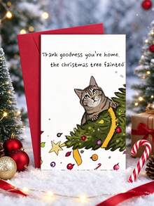 2pcs/Set Funny Christmas Card With Envelope For Friends, Perfect For Humorous Holiday Wishes And Creative Gifts - Christmas Kitten Style - View 10