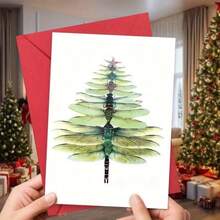 Thiệp chúc mừng Giáng sinh hình cây thông chuồn chuồn kèm phong bì - Thiệp đa năng cho lễ hội và năm mới, phù hợp cho gia đình và bạn bè, dùng cho lời chúc mừng và cảm ơn, gói 1 chiếc - Thiệp chúc mừng - Xem 7