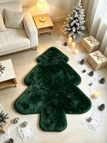 1pc Dark Green Christmas Tree Shaped Long Plush Rug, Hand-Cut With 1-5cm Error, Suitable For Autumn/Winter, Christmas Decoration Carpet, Bedroom Decor, Small Rug, Carpet, Home Decor, Living Room Rug, Living Room Small Rug, Bedroom Carpet, Living Room Home Decor, Outdoor Rug, Washable Carpet - A - View 3