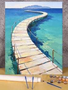 Adult Beginner Digital Oil Painting, Landscape Digital Oil Painting, Sea Seaside Boardwalk Digital Oil Painting Set, Suitable For Home Wall Decor, Holiday Gifts. - Sets - View 2