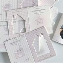 54pcs Mesh Hollow Cut-Out Foldable Cards, Heart, House, Oval Shaped Window Mini Foldable Cards, Thick Hard Paper Material Photo Cards, Card Packaging Inserts, Suitable For Idol Photos, Decorative Foldable, Halloween, Christmas, Holiday Gifts (Random Patterns) - A - View 3