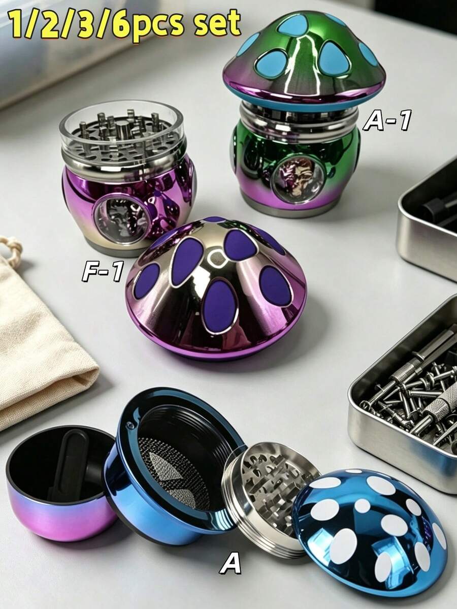 1/2/3/6pcs Professional Multi-Purpose 4-Layer 70mm (Zinc Alloy + PP) Precision Grinder Set, Manual Grinder For Water Pipe Tobacco, Herbs, Kitchen Camping Essential Durable Design, Halloween, Christmas And Party Supplies
