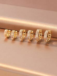 1 Set Exquisite Luxury Copper Gold-Plated Women's Earring Set, Double Row Densely Set Crystal Pink Zirconia Hoop Earrings, Suitable For Women's Daily Commute, Date, Evening Party, Holiday Jewelry Set - Earring Set - View 10