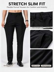Men's Professional Business Formal Trousers, Elastic Fabric, Wrinkle-Resistant, No-Iron, Formal Style, Casual Loose Fit, Multi-Functional Straight-Leg Suit Pants, Office Staff Attire, Gift - Black - View 7