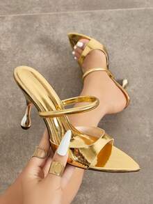 Women's Mirror One-Strap Mule High Heels, Elegant Fashion Personality Party Celebrity Style Glamorous Evening Dress, Gathering Occasions, Stiletto Pointed Toe Open Toe Sandals, Gold High Heels - Gold - View 1