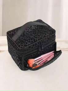 1pc Minimalist Fashion Mesh Transparent Portable Large Capacity Makeup Tool Storage Bag, Suitable For Travel, Vacation, Home, Gift For Mom And Friends - Black - View 2