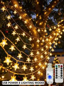 1pc USB Power Supply With 8 Lighting Modes, Star String Lights With Remote Control, Suitable For Indoor Home, Girls' Bedrooms, Walls, Outdoor Courtyard, Parties, Holiday Decor LED Fairy Tale Lights, Camping Tent Decor Lights, Christmas Decor Lights - Yellow - View 3