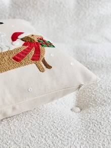 1pc Christmas Dog Gift Box Embroidered Pillow Case, Suitable For Indoor Decoration, Christmas Decor, All Season Pillow Cover, Without Insert - Multicolor - View 10
