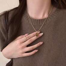 1pc/2pcs Maillard Vintage Tiger Eye Stone Double Layer Stackable Necklace, Leather Braided Chain Detachable 2 Pieces Set Sweater Chain, Autumn/Winter Luxury Niche Women's Accessory - Gold - View 7