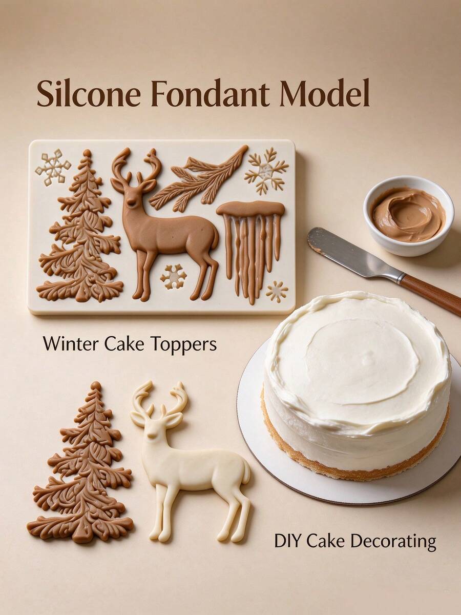 Christmas Deer Fondant Silicone Mold - Animal Elk Snowflake Tree Deer Resin Fondant Silicone Mold For DIY Cookie Cake Chocolate Candy