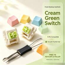 Milk Green Switch 5 Pin Linear Pre-Lubed 50 100Pcs With 2-In-1 Puller 10 Macaron Keycaps For Keyboard Custom DIY Build And Gift - View 11
