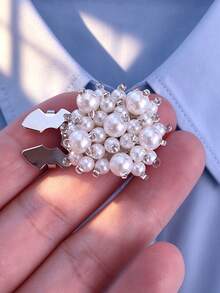 1pc/2pcs Elegant Heart Geometric Button Cover, Shirt Button Cover Clip-On Button Cover Fashion Crystal Cufflink Cover - White - View 3