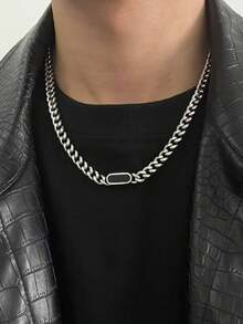 1pc Stainless Steel Unisex Personalized Minimalist Geometric Black Square Fashion Street Hip-Hop Necklace - Silver - View 1