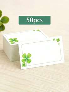 100pcs Lucky Four Leaf Clover Corner Print Blank Greeting Cards, Watercolor Shamrock Design Writeable Paper Cards, Thin Green Border Blank Cards For Handwritten Messages & Gift Favors - View 6