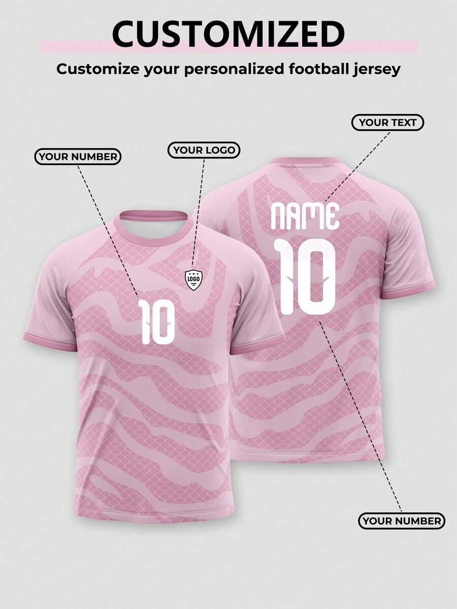 2026-27 Season Personalized Football Jerseys And T-Shirts With Customized Logos, Numbers, Team Names And Player Names - Pink - View 1