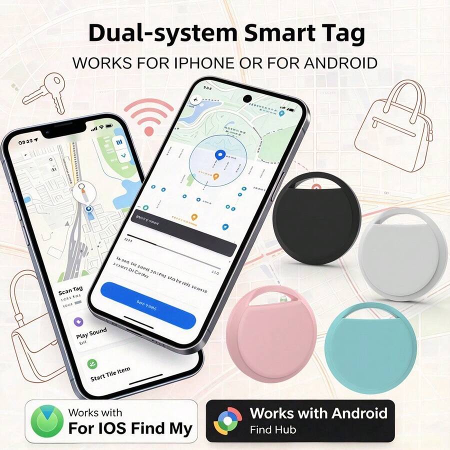 Getpower 4 Packs Dual System Smart Tag, Item Finder Works For Android And For IOS Find My, Anti-Loss Device Smart Tracker, Precise Positioning&Sharing Position, For Luggage, Wallet, Bag - Both For IOS & For Android Find Hub App - Multicolor - View 1
