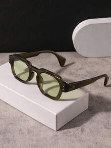 1 PC Men Square Fashion Glasses Solid Color PC Material Frame Lightweight Snug Fit Casual Simple Style For Commuting Vacation Outing With Glasses Box - Multicolor - View 4