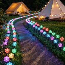 Solar Ice Cube Ground Stake Lights, Warm White & Multicolor Modes, Embossed Crystal LED Path Lamp, Waterproof Auto On/Off, Garden Lawn Sand Decor For Backyard Party & Holiday Lighting - Ice Cube Lamp - View 6