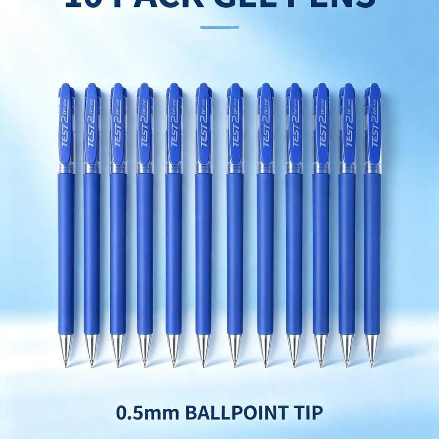 Super Smooth Blue Gel Pens 10pcs Set, 0.5mm Bullet Tip, Matte Body, No Smudge, Ideal For Daily Writing, Note Taking, Office Supplies - Multicolor - View 1