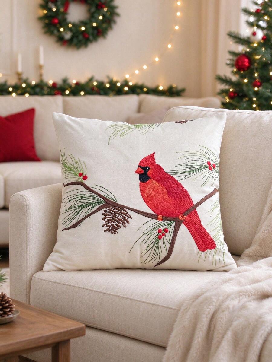 LCUHPCL Christmas Style American Red Bird 3D Embroidered Pillow Case ...