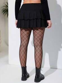 Plus Size Women's Mesh Sheer Leggings, Geometric Pattern, Slightly Elastic Fabric, Suitable For Autumn/Winter - Multicolor - View 2