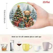 6pcs Christmas Vintage Teddy Bear Train Round Coasters, Winter Snow Scene Printed Wooden Non-Slip Heat-Resistant Coasters, Christmas Atmosphere Desktop Decoration, Desktop Heat-Resistant Mat Holiday Gift - Wooden Coaster LDX2977 - View 3