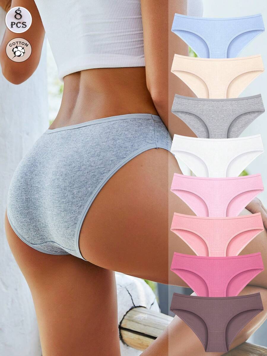 FINETOO 8件組女款純色提花休閒極簡基本款三角內褲,輕量面料適合日常穿著 - 彩色 - 查看 1