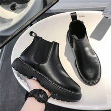 Men's Retro Chelsea Boots, Thick Sole Height-Increasing Slip-On Sneakers, Street Style Holiday Party Versatile All-Season Shoes - Black - View 6