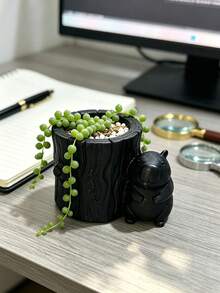 Healing Capybara Tree Stump Planter, Realistic Tree Stump Texture Paired With Adorable Capybara, Black And White Minimalist Design. Suitable For Planting Succulents And Small Flowers, Perfect For Indoor Tabletop Display To Easily Create A Cute Natural Landscape. - Multicolor - View 8