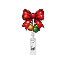 1pc Christmas Bell Bow Easy-Pull Glitter Acrylic Retractable Badge Reel Snowflake Badge Holder - Multicolor - View 6