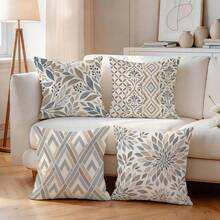 4pcs Bohemian Style Pillow Covers, Plant Geometric Floral Print Pattern Without Pillow Insert, Single-Sided Print Pillow Covers, Suitable For Living Room Bedroom Home Decor, All Season Pillow Covers - Multicolor - View 1