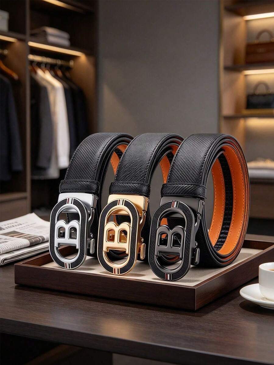 1pc Men's Automatic Buckle Waistband 2025 New Business Metal Buckle Waistband - Multicolor - View 1