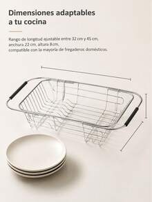 Stainless Steel Over The Sink Dish Drying Rack With Extendable Handles, Silver Metal Dish Drainer For Plates And Glasses, Kitchen Countertop Storage Basket - One Size Fits All - View 9