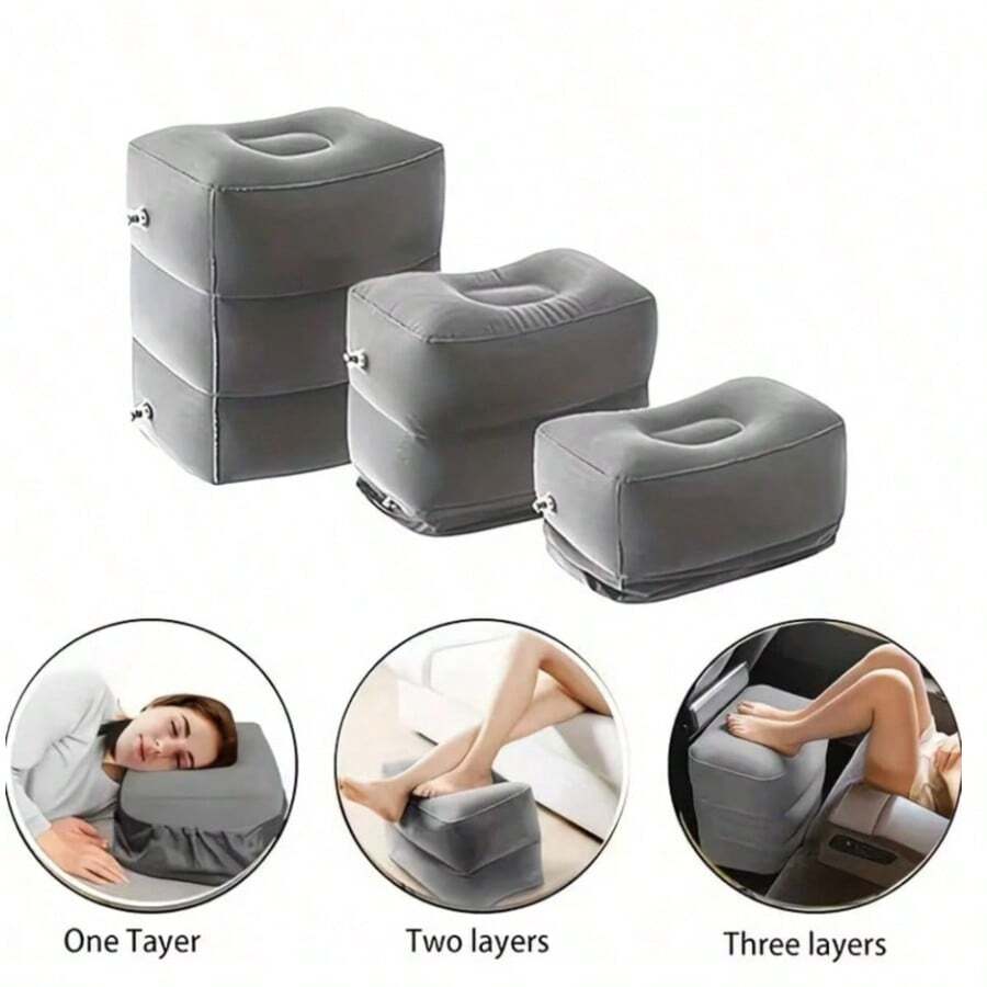 1pc Portable PVC Inflatable Footrest Pillow, Adjustable‑Height Leg Support Cushion, Lightweight Travel Foot Stool, For Airplane Car Train Bus Office Home, Travel Essential, Holiday Trip Accessory, Pump Sold Separately - Height-adjustable Inflatable Footstool - View 1