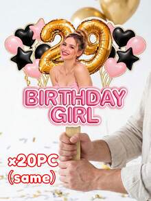 客製化真人臉手持生日拍照道具，客製照片生日女孩手拿牌，趣味創意拍照亭裝飾，適合女孩與好友的完美派對小禮，單身派對、生日慶祝、居家派對裝飾 - 多色6 - 查看 10