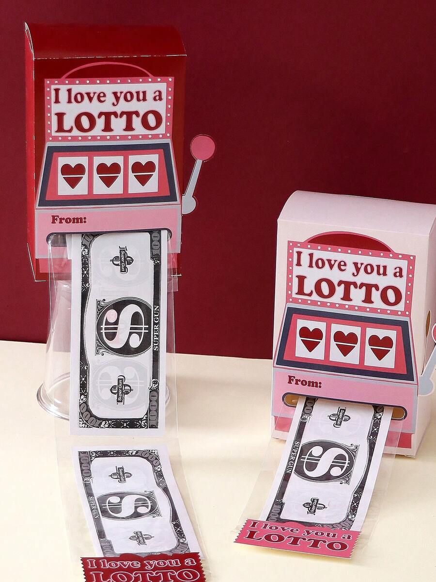 Valentine's Day Money Pull Gift Box, Printed With 3 Red Hearts And "I Love You A LOTTO" Text, Multi-Component Paper Party Gift, Romantic Wedding Decor, Unique Couple Gift For Girlfriend, Packaging Box, Wedding Gift, Guest Wedding Gift