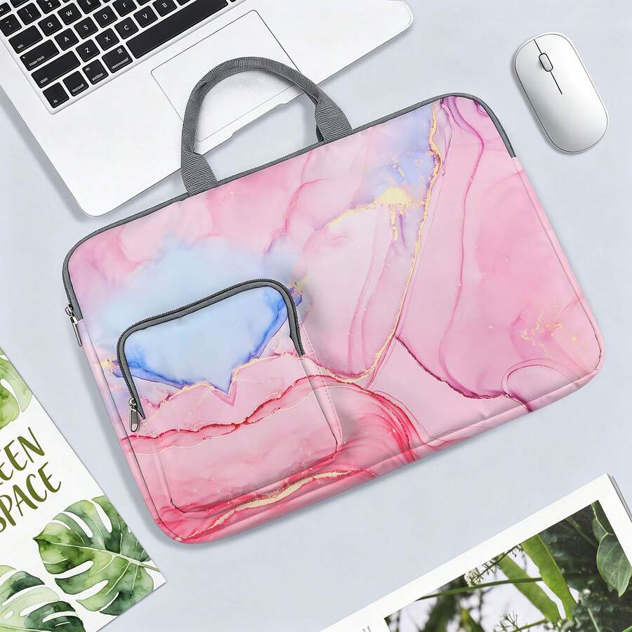 Tas Laptop/Tas Kerja Motif Marmer Merah Muda - Terbuat dari Kain Lembut, Kompatibel dengan Berbagai Perangkat Laptop dan Tablet, Dilengkapi dengan Kantong Resleting Eksternal dan Pegangan Tetap, Kapasitas Penyimpanan Besar, Menyeimbangkan Perlindungan dan Portabilitas, Cocok untuk Bekerja, Belajar, dan Bepergian, Penting untuk Perjalanan Sehari-hari - MultiWarna - View 1