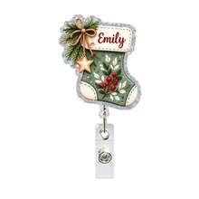 1pc Christmas Socks Acrylic Retractable Badge Holder Clip, Office & Healthcare ID Holder, Christmas Gift - Multicolor - View 11
