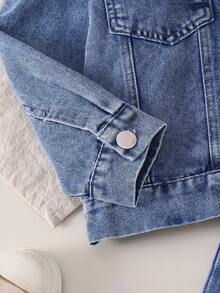 2pcs/Set Boys Blue Casual Style Pocket Decor Back Contrast Color Letter Pattern Long Sleeve Jacket And Casual Pants, Autumn - Blue - View 5