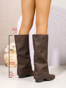 Women's Brown Retro Maillard Tall Boots, Pointed Toe Chunky Heel Riding Boots, Western Style With Side Zipper And Rhinestones, Holiday - Coffee Brown - View 4