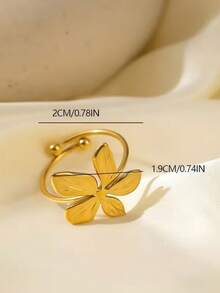 2pcs Set Vintage Gold Flower & Wavy Open Ring Set, Western Style Stainless Steel Stackable Rings, Suitable For Daily, Holiday, Party Or Gift - Floral Geometric Ring - View 7