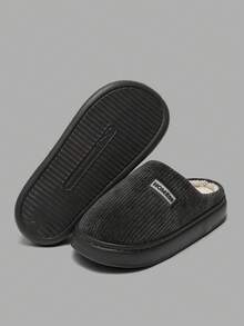 Men's Vertical Striped Soft Sole Indoor/Outdoor Plush Lined Closed Toe Slippers, Autumn/Winter - Black - View 5
