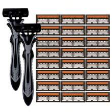 Men's Manual Razor Set, 3 Triple Blade Stainless Steel Razor Heads, Non-Slip Handle, Replaceable Refill Blades, Smooth Shaving Tool For Men Facial Grooming - Multicolor - View 17