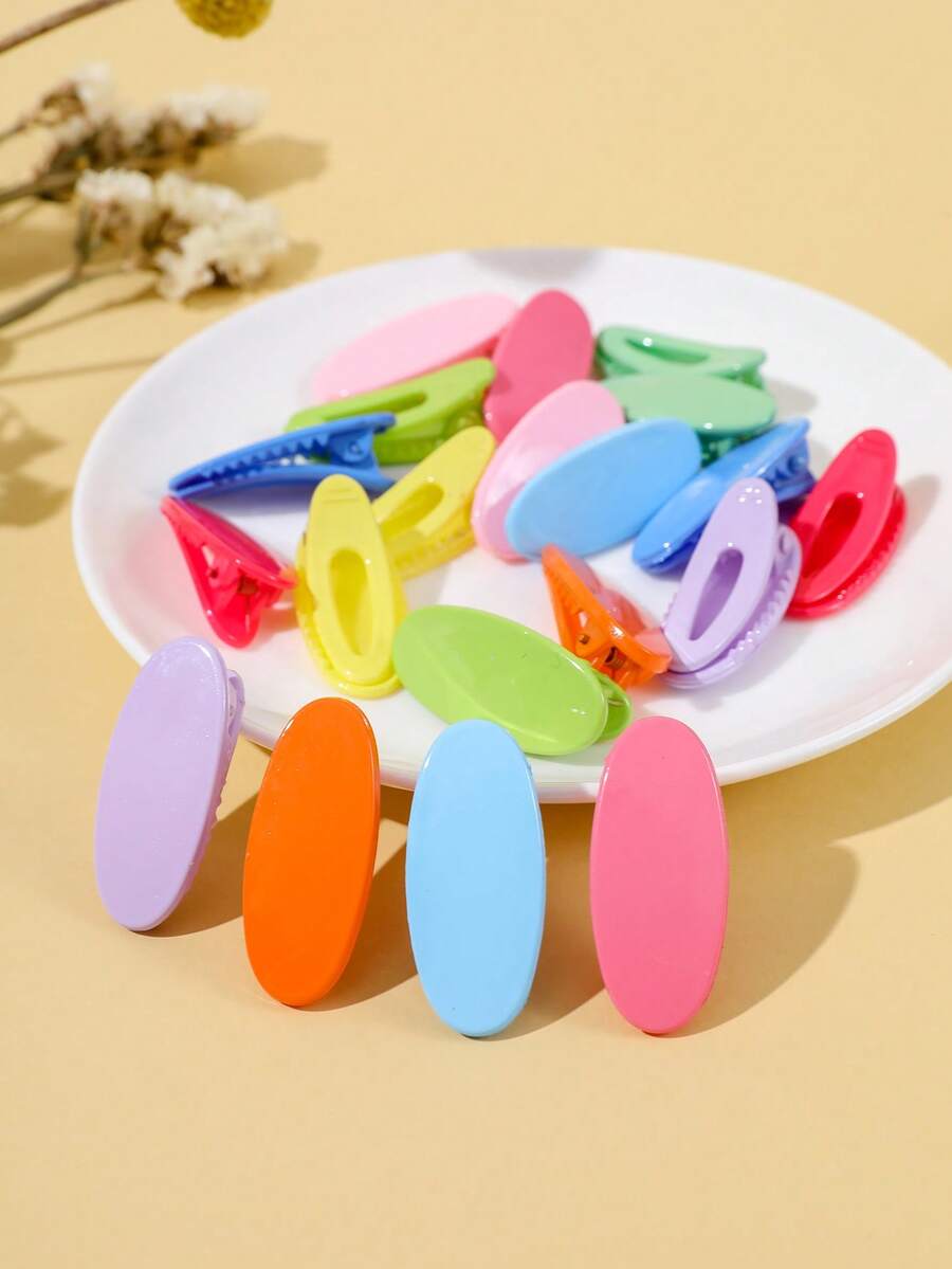 20pcs/10pcs Colorful Oval Snap Hair Clips, Glossy Candy Color Hair Pins, Compact Hair Accessories Designed For Girls And Women, Non-Slip Hair Clips For Bangs Styling And Daily Wear (Random Colors) - Multicolor - View 1